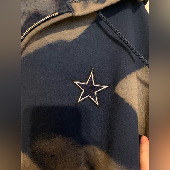 CUSTOM Dallas Cowboys Hanes Men’s Full Zip EcoSmart Hoodie Navy Bleached | Large - Picture 4 of 5